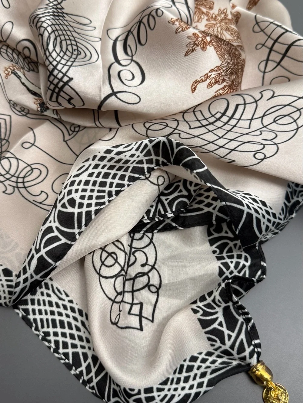 Luxury Satin Scarf with Magnetic Clasp, Floral & Abstract Print Silk Feel